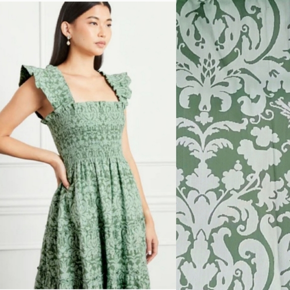 Hill House Dresses & Skirts - Hill House Ellie Nap Dress w/Smocked Bodice Tiered Midi Dress in Green Jacquard